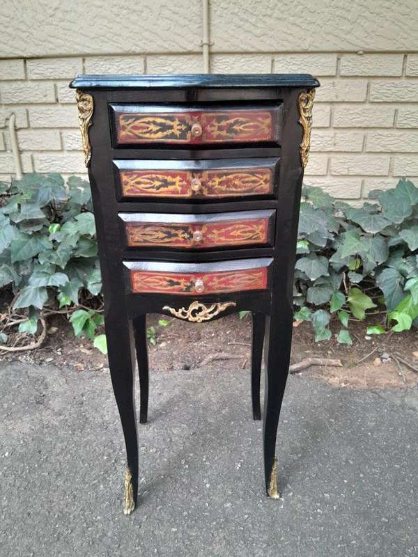 A 20th Century Pair of French Style Boulle Style Ebonised with Gilt Hardware