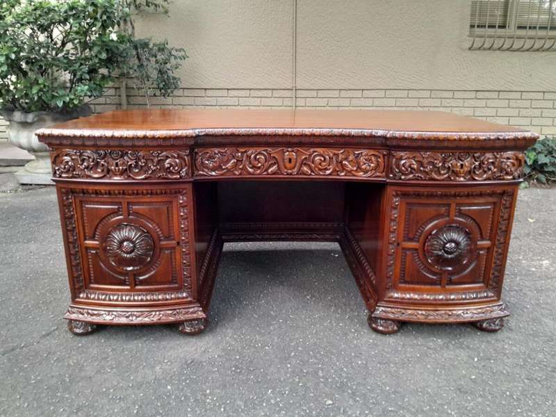 An Exceptional Antique And Rare 19th Century Carved Mahogany Desk