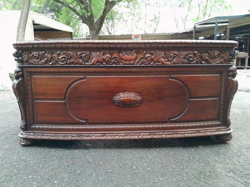 An Exceptional Antique And Rare 19th Century Carved Mahogany Desk