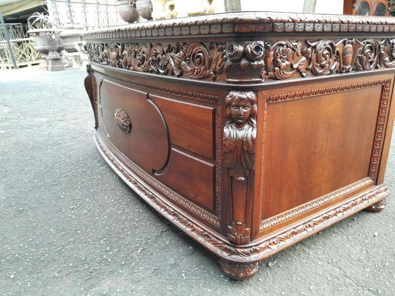 An Exceptional Antique And Rare 19th Century Carved Mahogany Desk