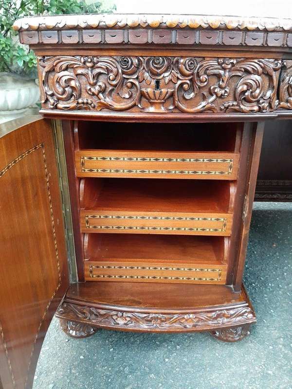 An Exceptional Antique And Rare 19th Century Carved Mahogany Desk