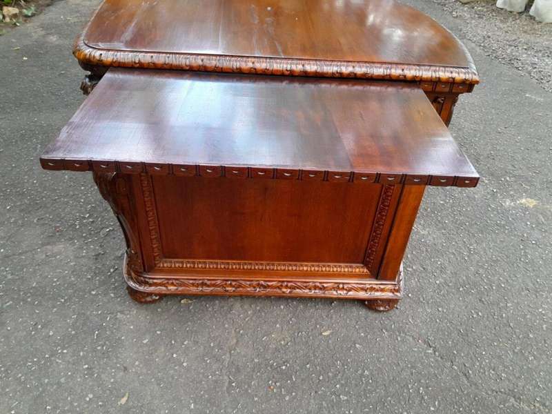 An Exceptional Antique And Rare 19th Century Carved Mahogany Desk