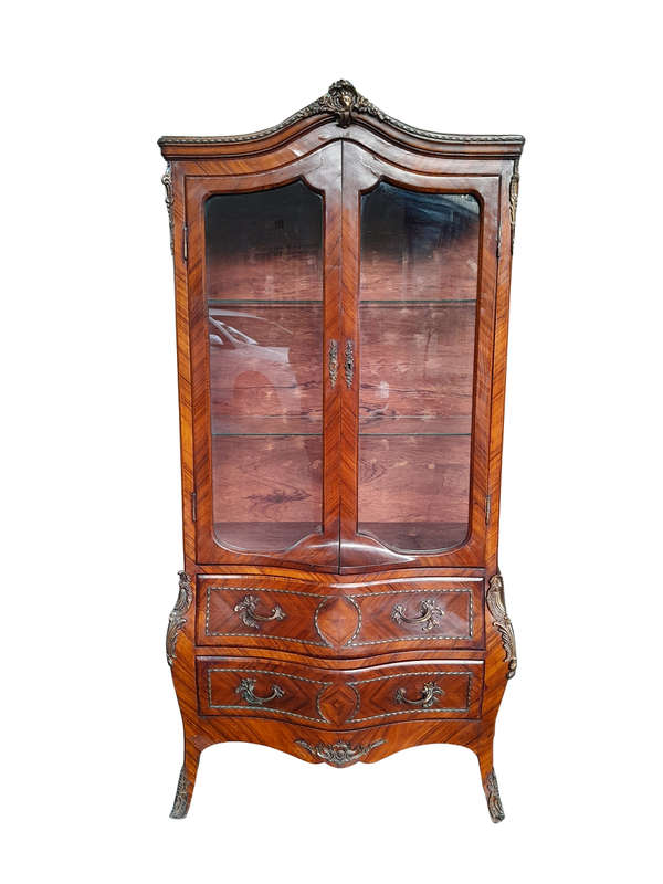 An Antique French Louis XVI Style Kingswood Display Cabinet / Vitrine with Gilt Mounts
