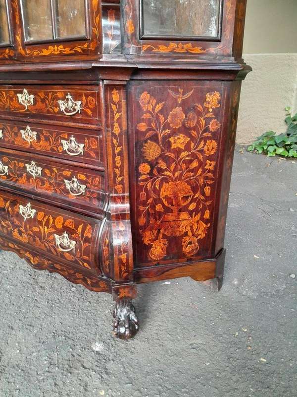 An Antique 19th Century Dutch Marquetry Display Cabinet / Vitrine