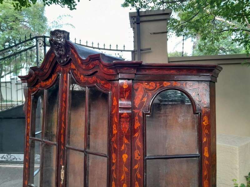 An Antique 19th Century Dutch Marquetry Display Cabinet / Vitrine