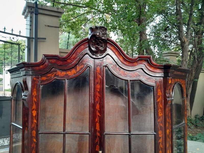 An Antique 19th Century Dutch Marquetry Display Cabinet / Vitrine