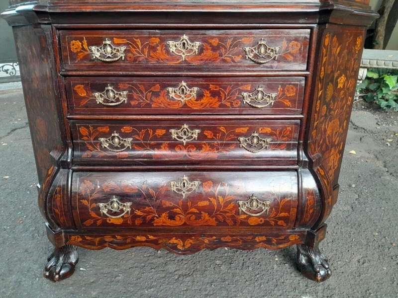 An Antique 19th Century Dutch Marquetry Display Cabinet / Vitrine