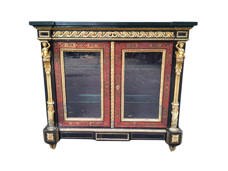 An Antique 19th Century French Boulle, Ebonised with Ormolu Cabinet with Lock and Key