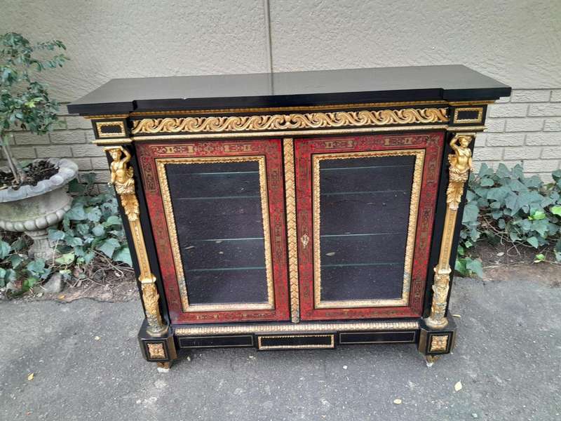 An Antique 19th Century French Boulle, Ebonised with Ormolu Cabinet with Lock and Key