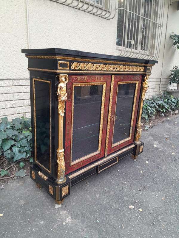 An Antique 19th Century French Boulle, Ebonised with Ormolu Cabinet with Lock and Key