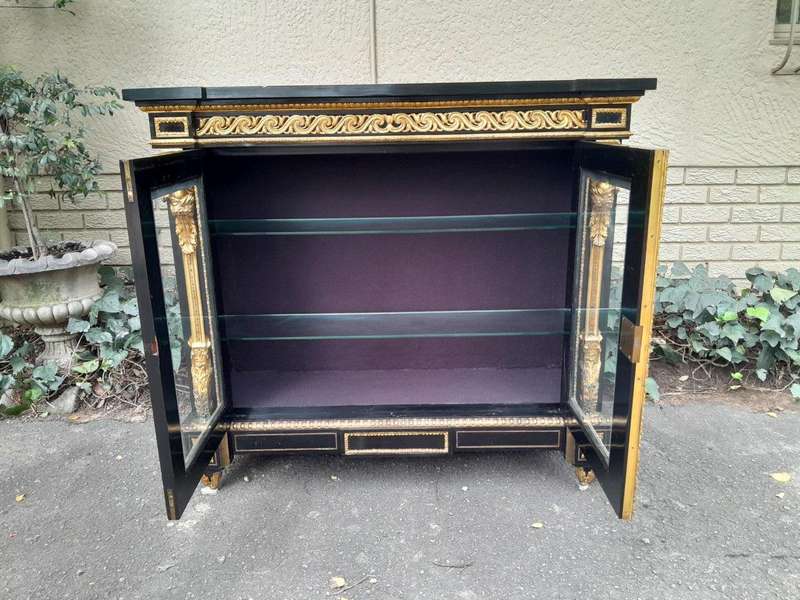 An Antique 19th Century French Boulle, Ebonised with Ormolu Cabinet with Lock and Key