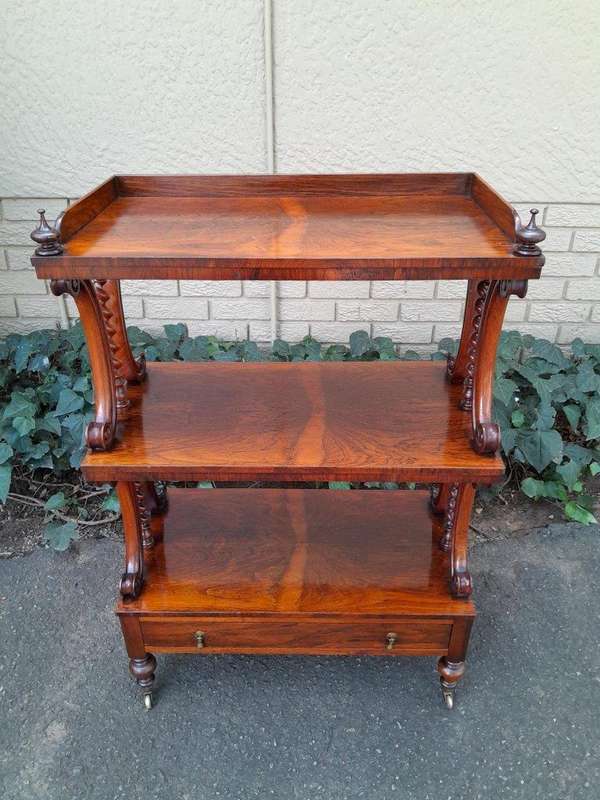 An Antique Circa 1870s Victorian Rosewood Three Tier Drinks Stand 