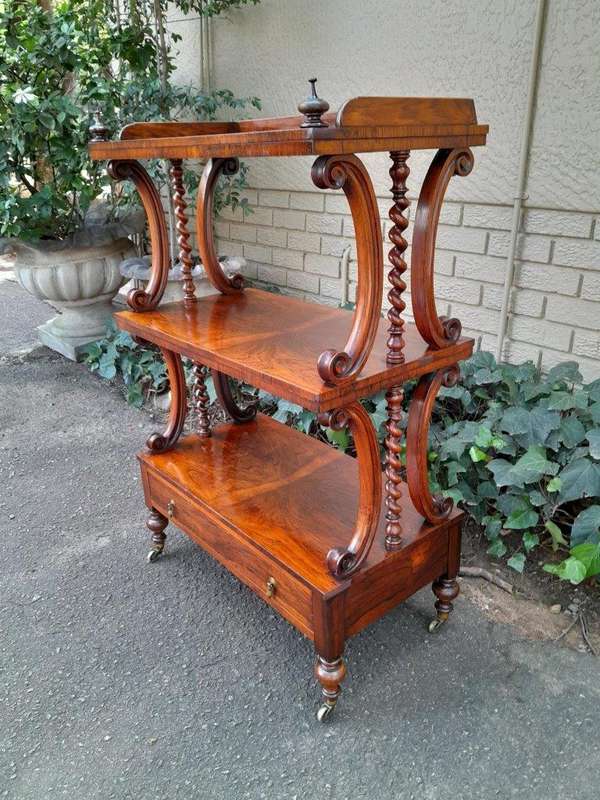 An Antique Circa 1870s Victorian Rosewood Three Tier Drinks Stand 