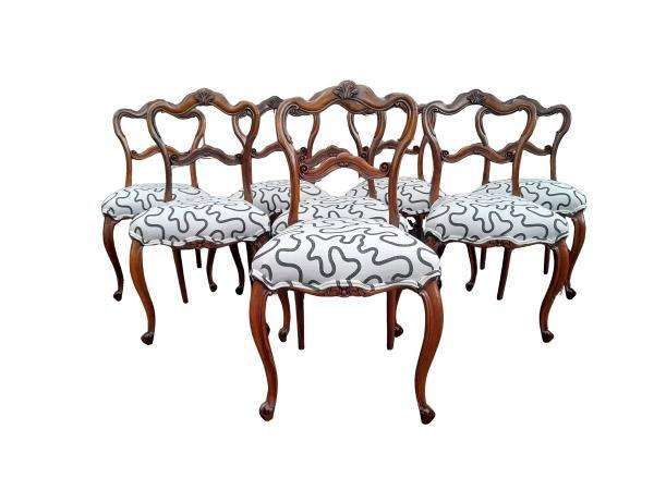 An Antique Victorian Circa 1880s Exceptional Set Of Eight  Carved  Walnut Dining Chairs Upholst...