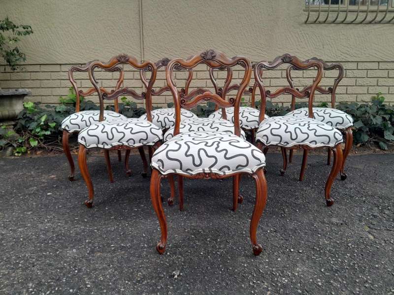An Antique Victorian Circa 1880s Exceptional Set Of Eight  Carved  Walnut Dining Chairs Upholst...
