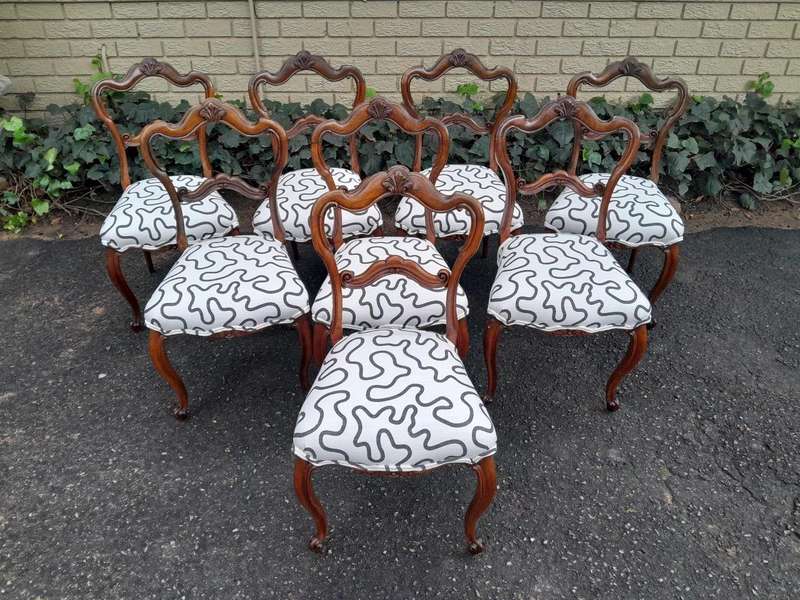 An Antique Victorian Circa 1880s Exceptional Set Of Eight  Carved  Walnut Dining Chairs Upholst...