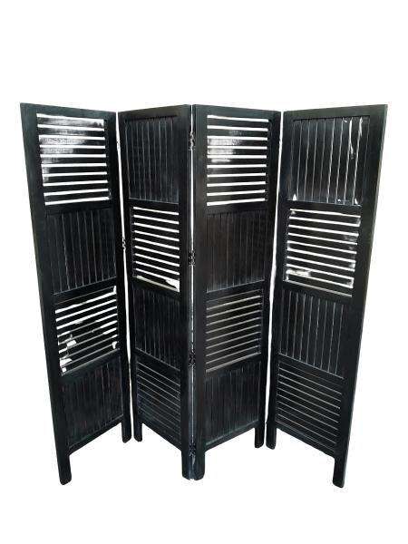 A 20th Century 4-Panel Contemporary Darkened Wooden  /  Black Floor Screen  /  Room Divider