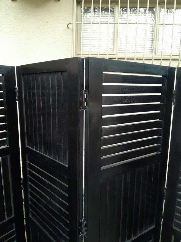 A 20th Century 4-Panel Contemporary Darkened Wooden  /  Black Floor Screen  /  Room Divider