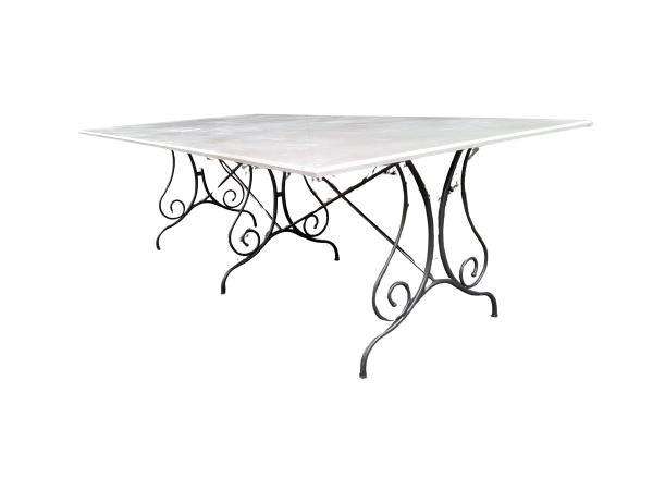 A French Style Custom-Made Wrought Iron Dining Table With Cream Marble Top