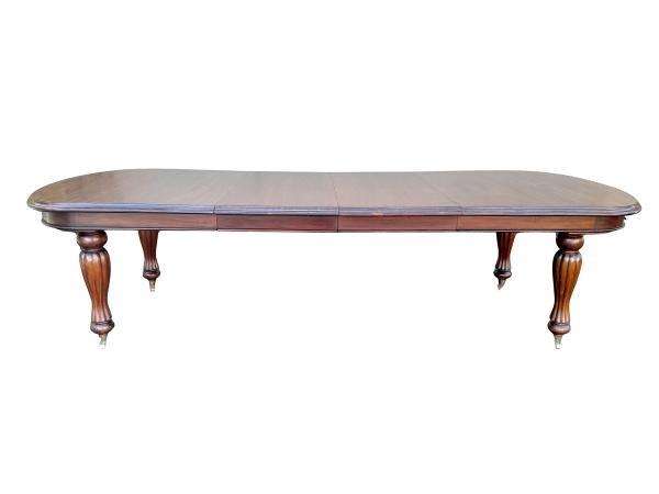A Massive Antique Circa 1880 Victorian Carved Mahogany Dining Table With Two Extensions On Castor...