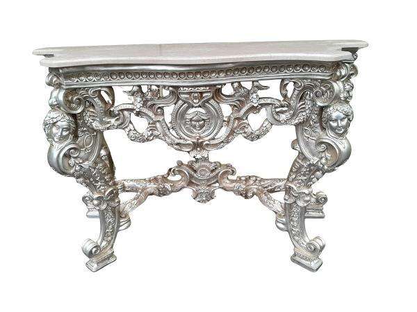 A 20th Century Ornately Carved Gilt Console / Drinks Table With Cream Marble Top