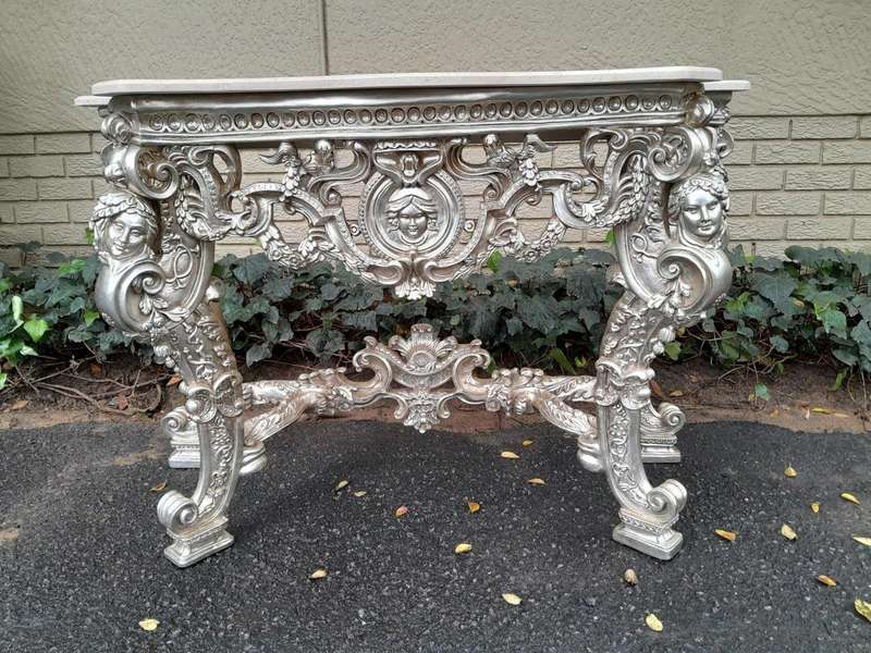A 20th Century Ornately Carved Gilt Console / Drinks Table With Cream Marble Top