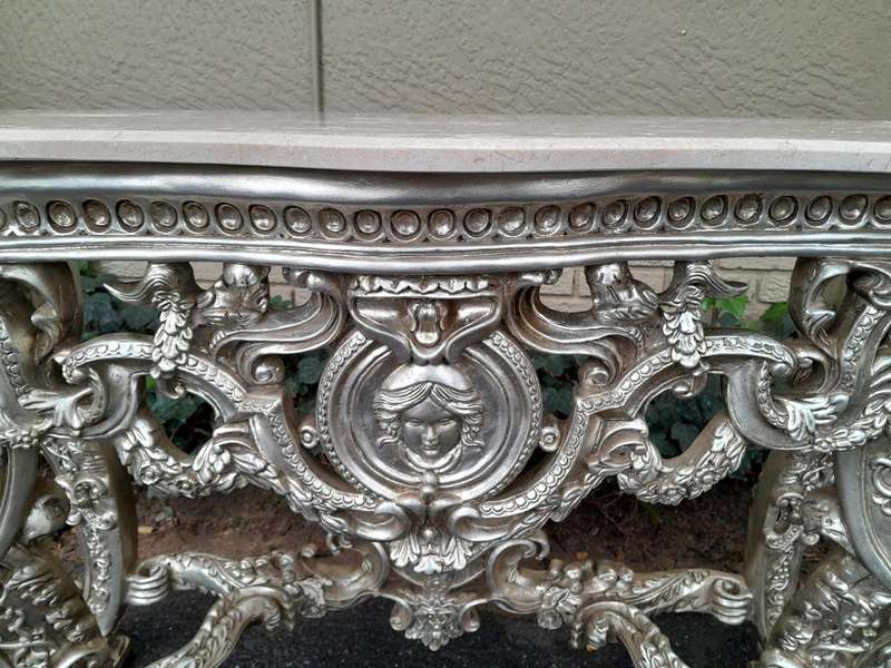 A 20th Century Ornately Carved Gilt Console / Drinks Table With Cream Marble Top