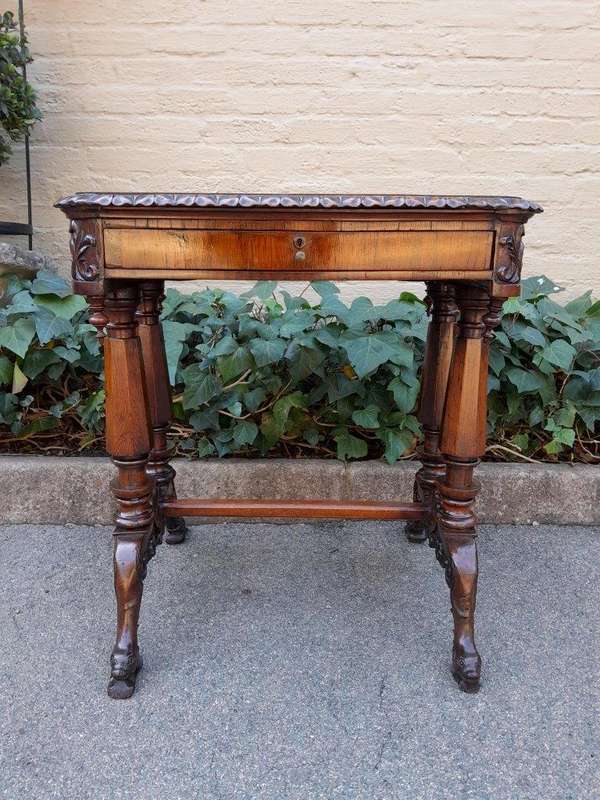 A 20th Century Heavily Carved Table / Side Table With Drawer