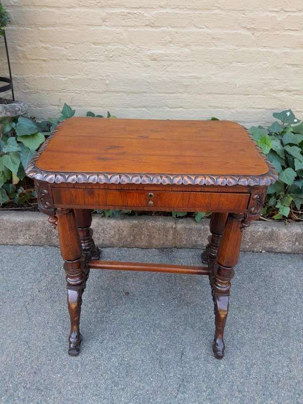 A 20th Century Heavily Carved Table / Side Table With Drawer