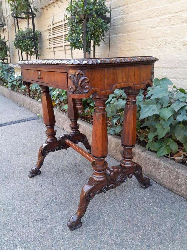 A 20th Century Heavily Carved Table / Side Table With Drawer