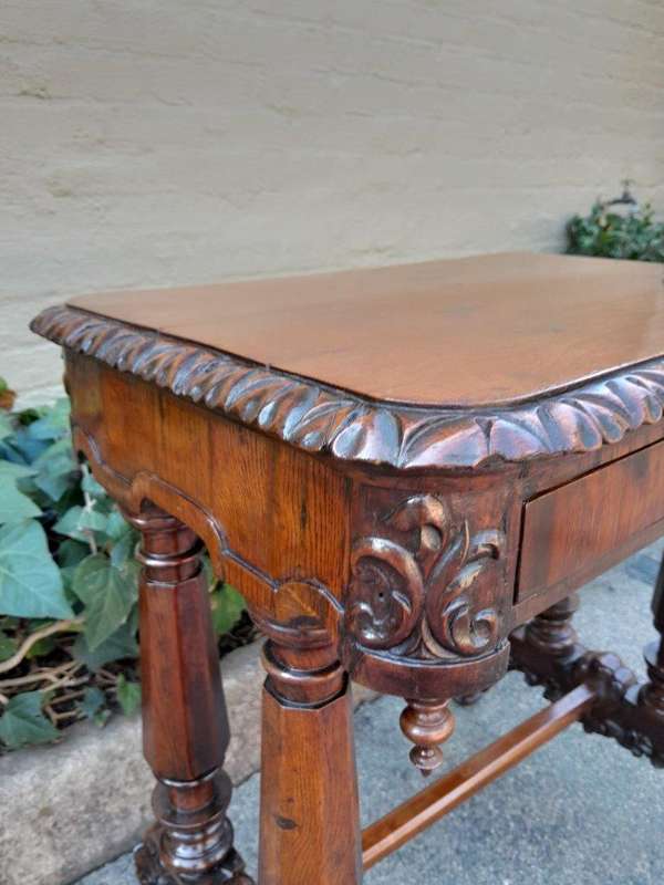 A 20th Century Heavily Carved Table / Side Table With Drawer