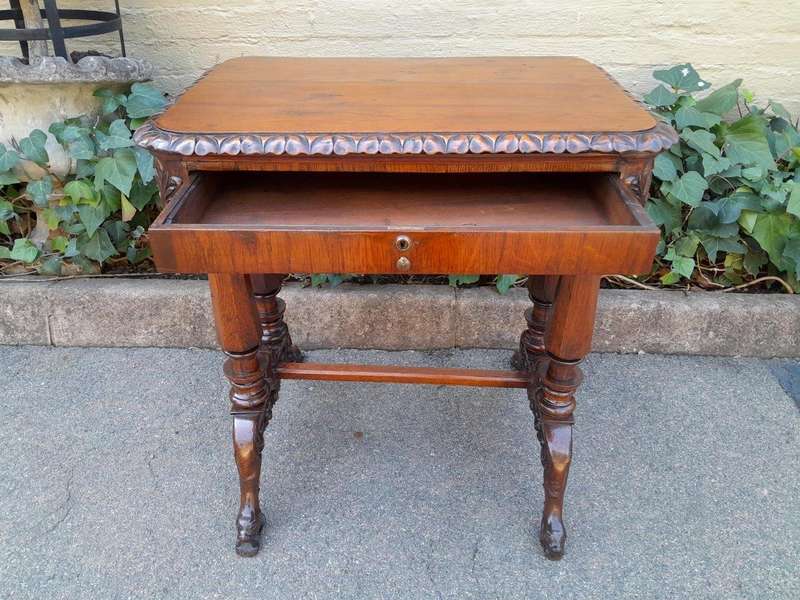 A 20th Century Heavily Carved Table / Side Table With Drawer