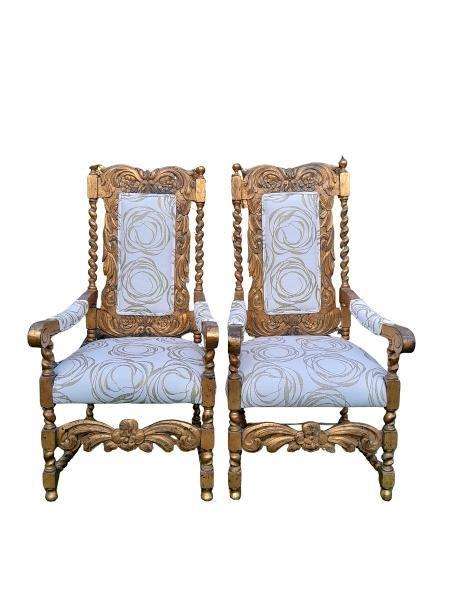 A 20th Century Pair Of Giltwood / Gilded Throne / Arm Chairs