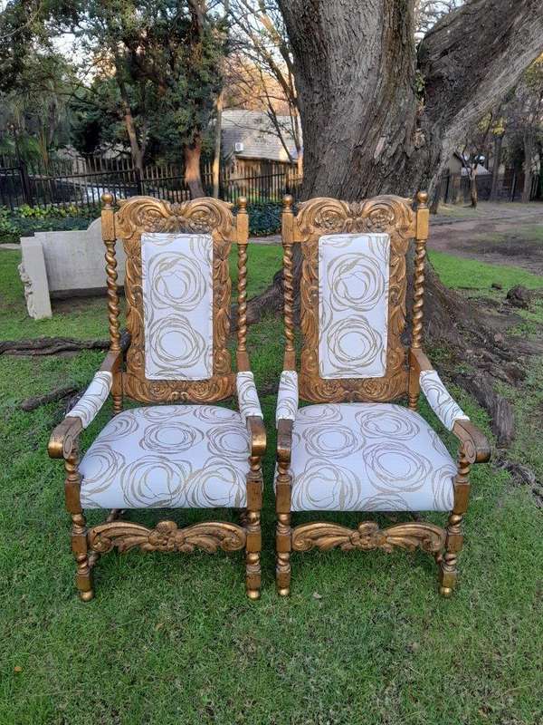 A 20th Century Pair Of Giltwood / Gilded Throne / Arm Chairs