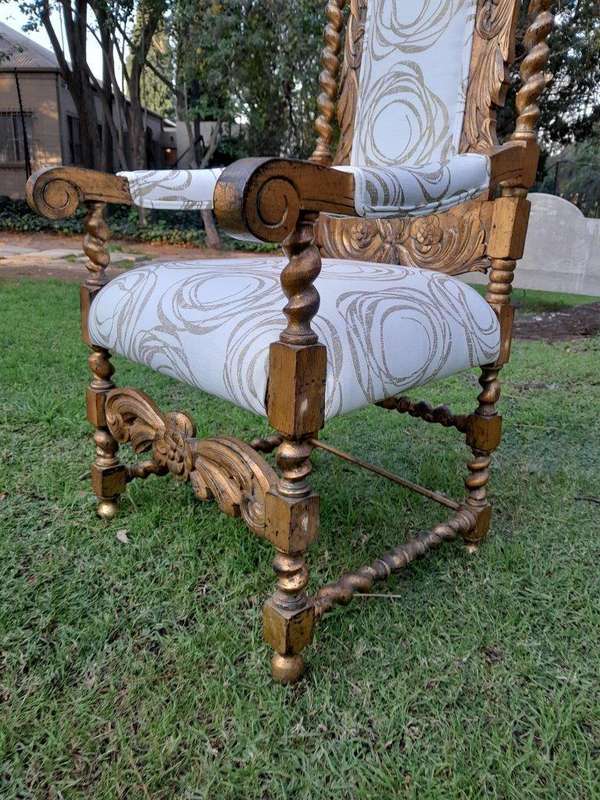 A 20th Century Pair Of Giltwood / Gilded Throne / Arm Chairs
