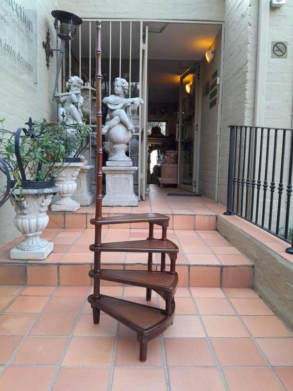 A 20th Century Library Ladder With Leather