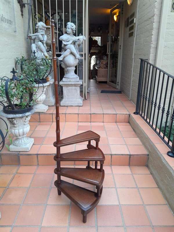A 20th Century Library Ladder With Leather