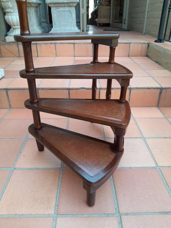 A 20th Century Library Ladder With Leather
