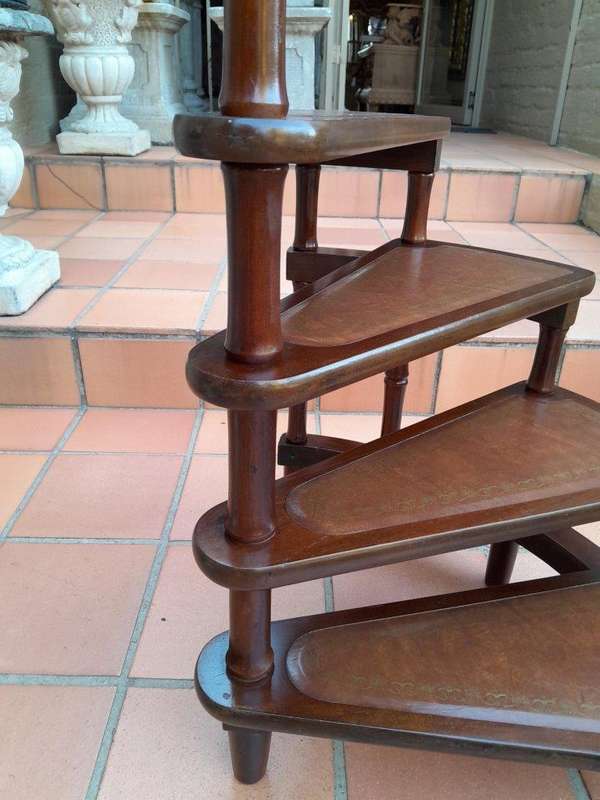 A 20th Century Library Ladder With Leather
