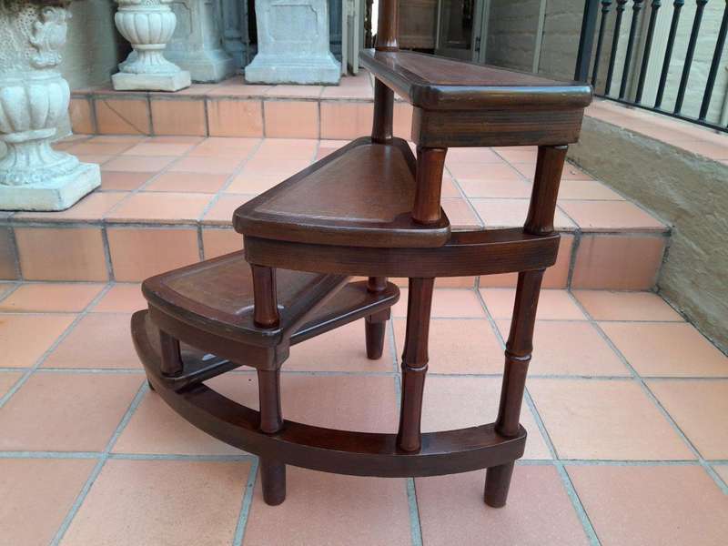 A 20th Century Library Ladder With Leather