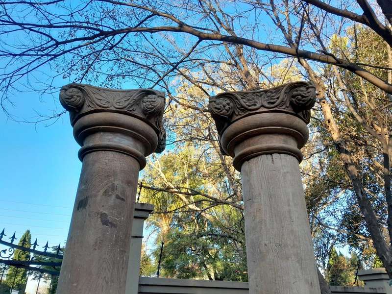 An Antique Pair Of Original Large Teak Wood Pair Of Architectural Wooden Pillars On Carved Stone ...