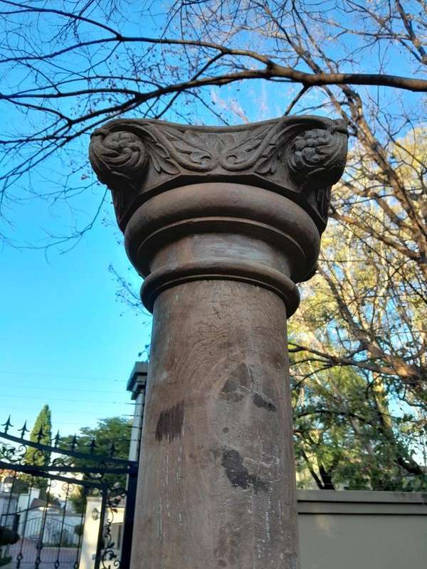 An Antique Pair Of Original Large Teak Wood Pair Of Architectural Wooden Pillars On Carved Stone ...