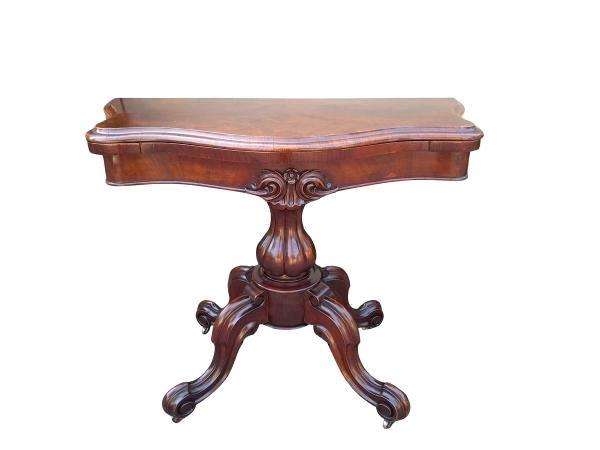 An Antique Victorian Circa / 1880 Walnut Folding Card Table On Original Castors And Black Baize I...