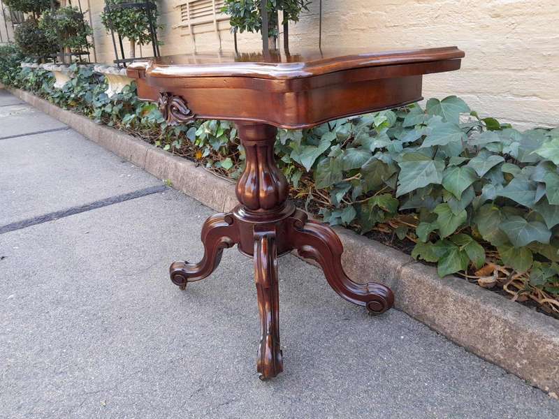 An Antique Victorian Circa / 1880 Walnut Folding Card Table On Original Castors And Black Baize I...