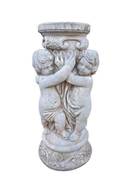 An Architectural And Decorative Concrete Cherub / Putti Column / Plinth / Stand With Patina