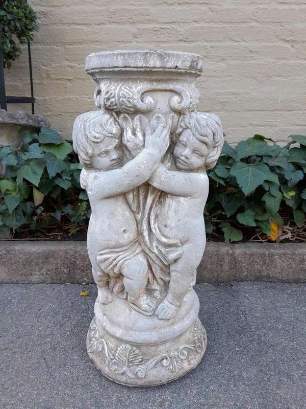 An Architectural And Decorative Concrete Cherub / Putti Column / Plinth / Stand With Patina