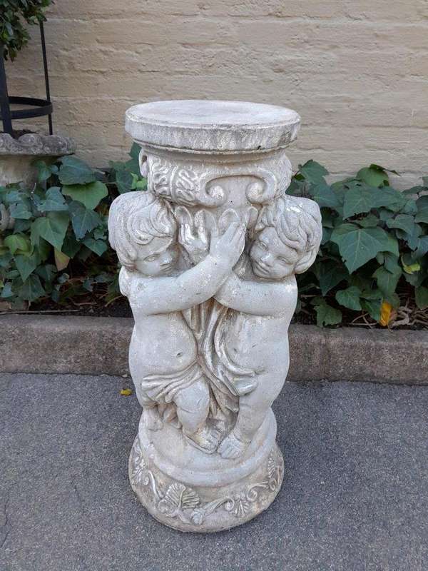 An Architectural And Decorative Concrete Cherub / Putti Column / Plinth / Stand With Patina
