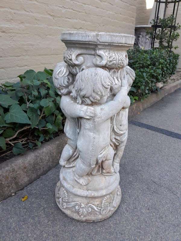 An Architectural And Decorative Concrete Cherub / Putti Column / Plinth / Stand With Patina