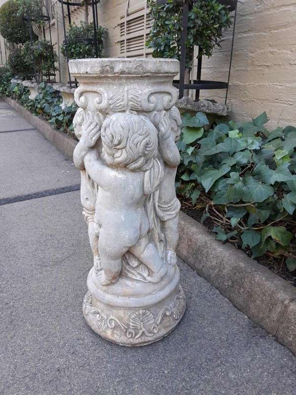An Architectural And Decorative Concrete Cherub / Putti Column / Plinth / Stand With Patina