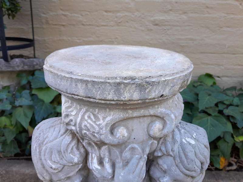 An Architectural And Decorative Concrete Cherub / Putti Column / Plinth / Stand With Patina